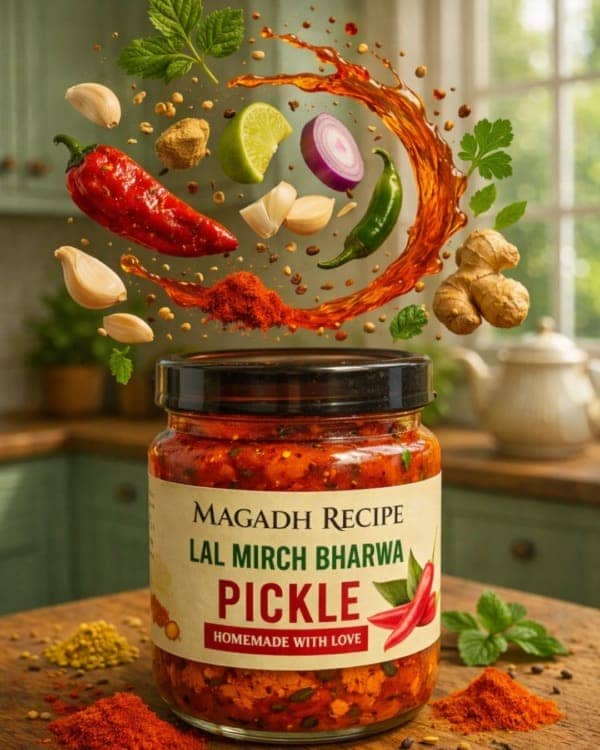 Lal Mirch Bharua Achar - Stuffed Red Chilli Pickle